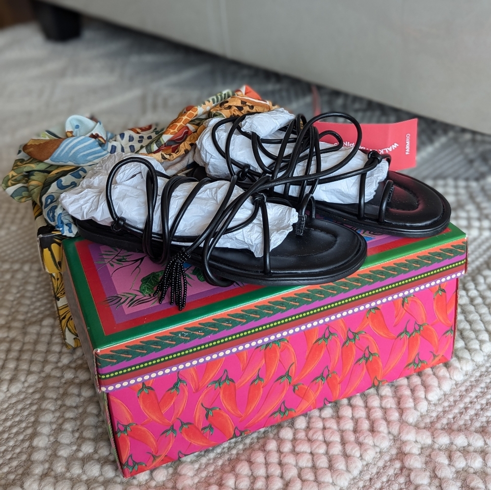 FARM Rio BLACK Lace Up Sandals size 5, BLACK color